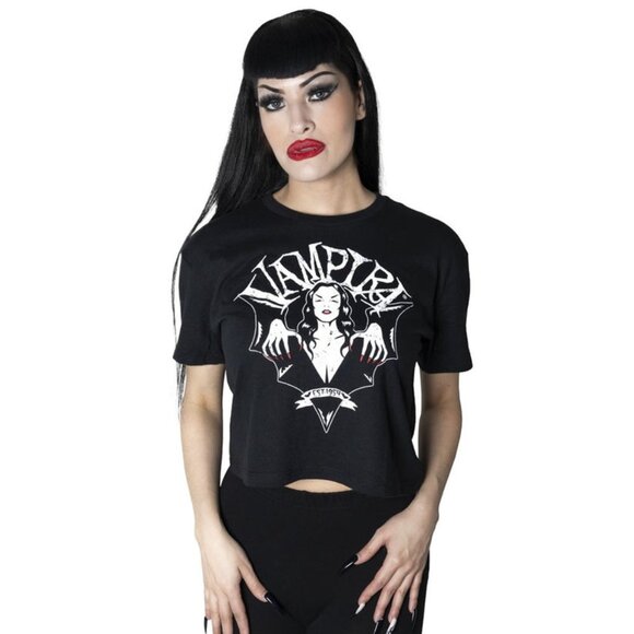 LAST CHANCE!! Just XXL is Left! Vampira Black Loose Fit Crop Top Tee NWT - Picture 2 of 4
